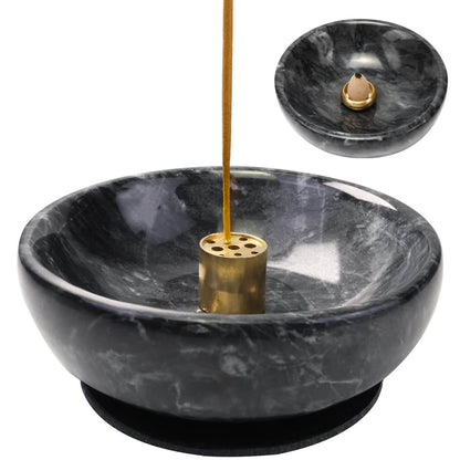 Natural Marble Incense Holder, Incense Holder for Sticks and Backflow Incense, Handmade Stick Incense Holder Ideal for Smudging, Incense Burning, Decoration.Easily Grab All Incense Ash (Black) - zenfulharmony.com