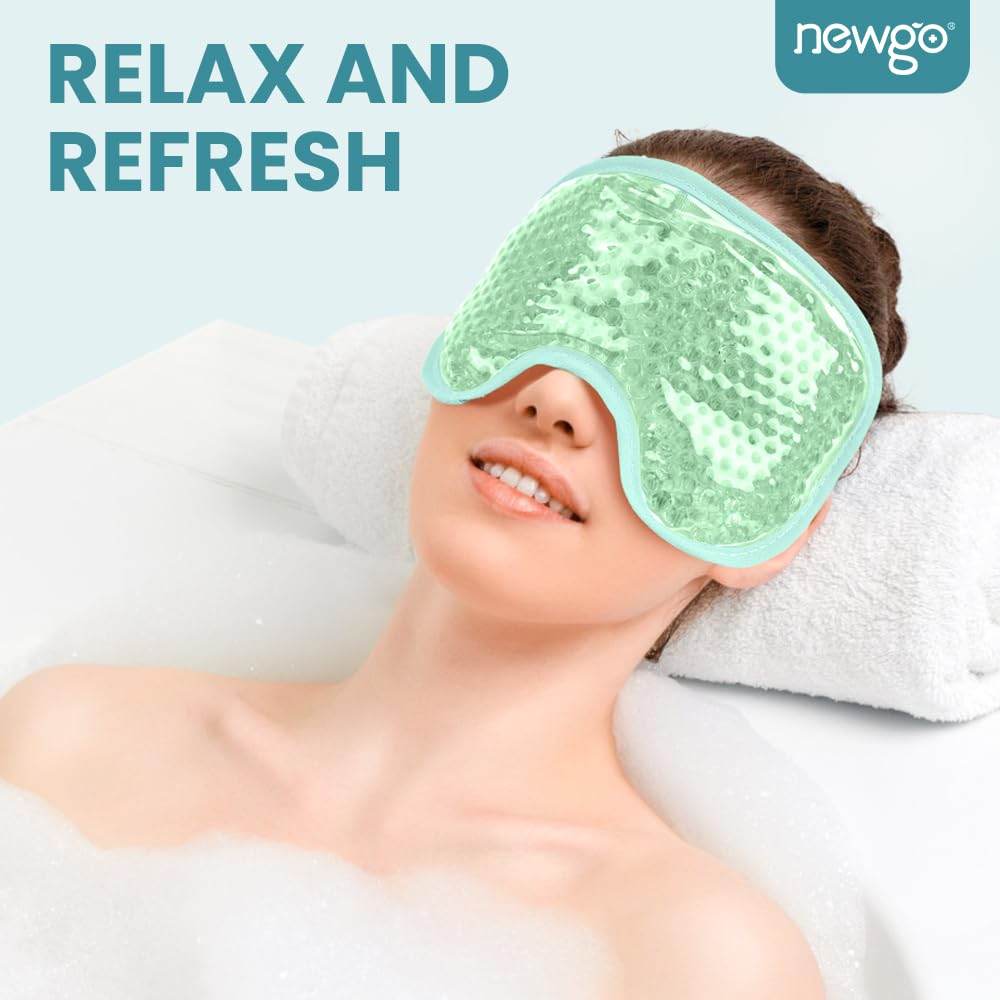 NEWGO Cooling Eye Mask Cold Gel Eye Mask for Eye Puffiness, Tired Eyes, Migraines, Stress, Itchy Eyes, Eye Lid Surgery, Eye Relief Mask for Sleeping, Skin Care, Eye Spa - Green - zenfulharmony.com