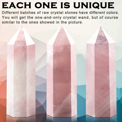 CASMON Large Healing Crystal Wands 3.9"-4.3"(10-11cm), Natural Rose Quartz Obelisk Crystal Tower Stone, 6 Faceted Single Healing Crystal Point for Reiki Chakra Meditation Therapy (1PC) - zenfulharmony.com