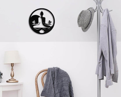Kas Home Metal Zen Wall Decor Iron Buddha Wall Art Zen Lotus Spiritual Meditation Decor for Living Room Bedroom Yoga Studio Office Wall Décor (Black, 12x12inch) - zenfulharmony.com