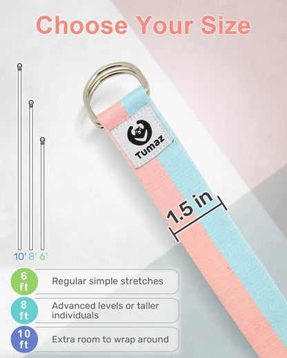 Tumaz Yoga Strap/Stretch Bands [15+ Colors, 6/8/10 Feet Options] with Extra Safe Adjustable D-Ring Buckle, Durable and Comfy Delicate Texture - Best for Daily Stretching, Physical Therapy, Fitness - zenfulharmony.com