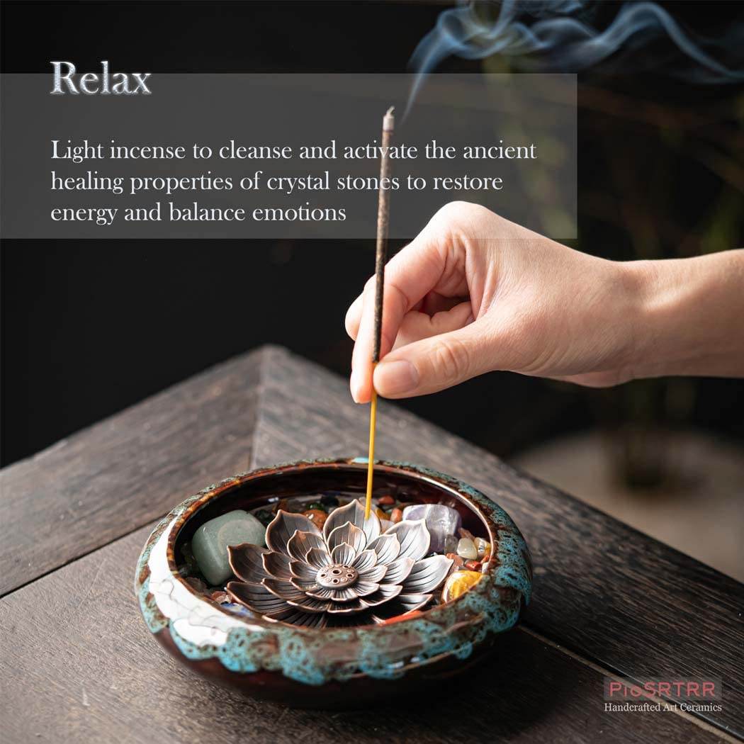 PIOSRTRR Incense Stick Holder-Crystal Lotus Incense Holder,Ceramic Incense Burner - zenfulharmony.com