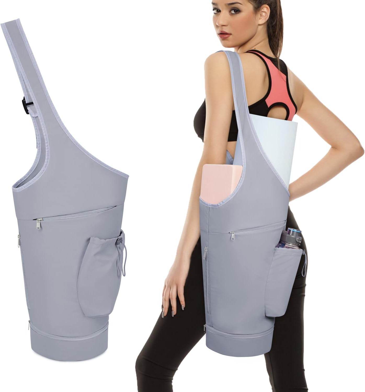 sportsnew Yoga Mat Bag, Large Opening Long Tote Yoga Mat Carrier Holder Bag with Waterproof Wet Pocket and Drawstring Water Bottle Pocket, Adjustable Shoulder Strap Storage Bag, patent pending - zenfulharmony.com