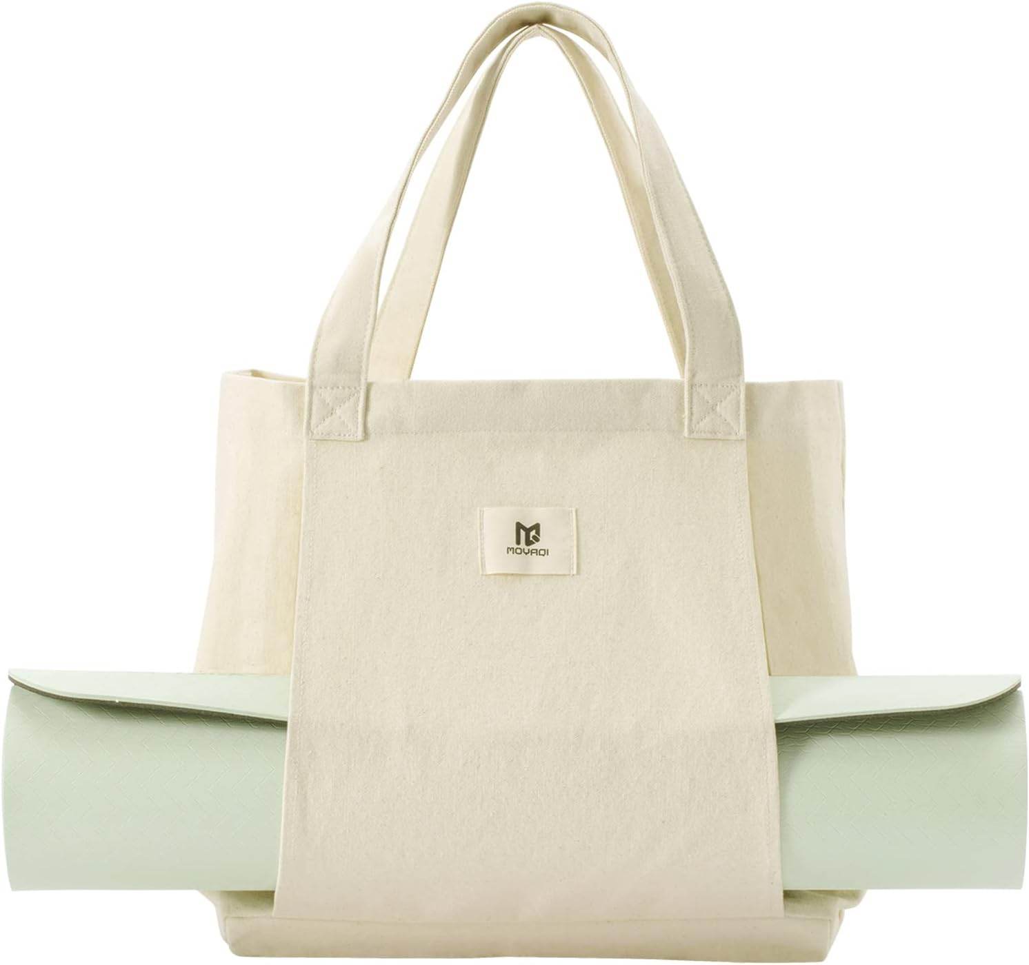 Moyaqi Canvas Tote Bag with Yoga Mat Carrier Pocket Carryall Shoulder Bag for Office, Workout, Pilates, Travel, Beach and Gym - zenfulharmony.com