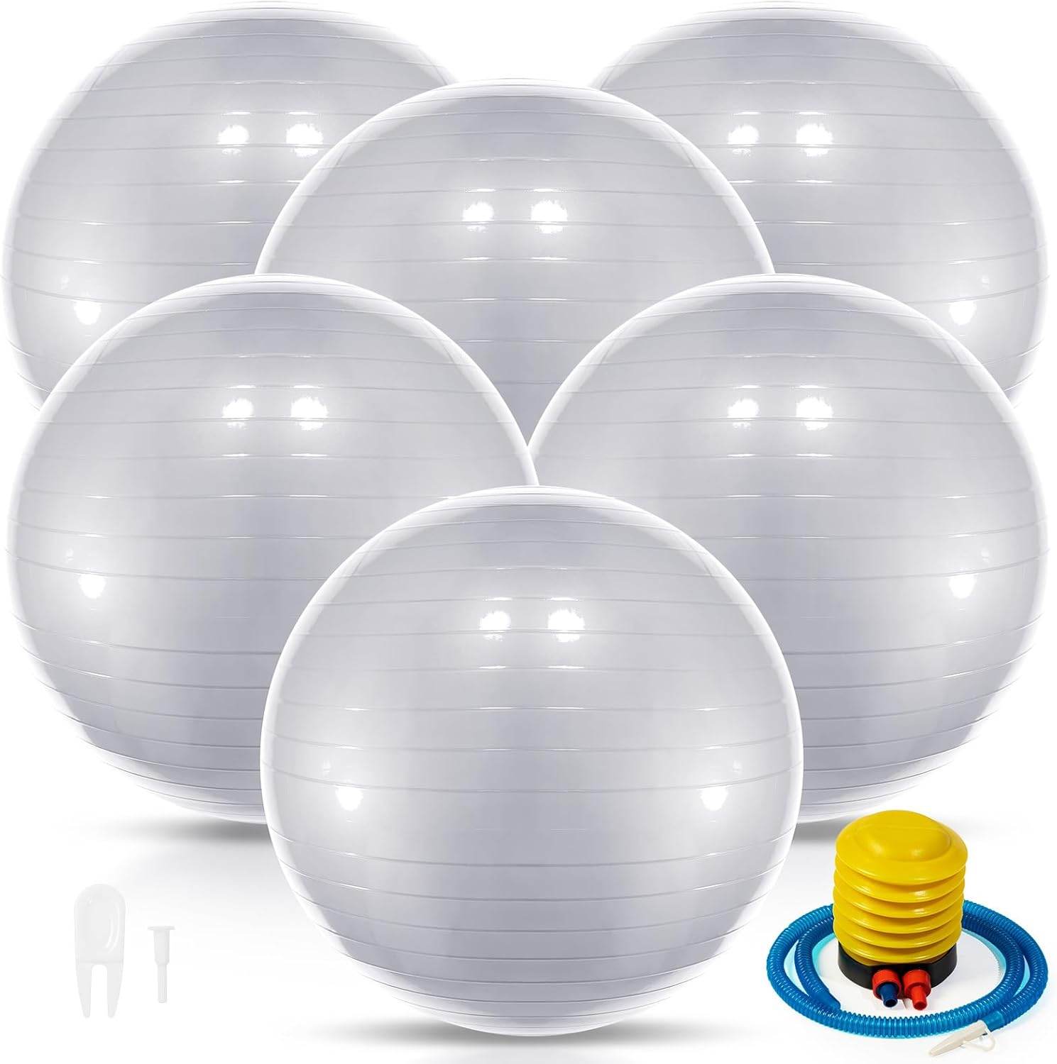 Jexine 6 Pcs Yoga Ball Exercise Ball PVC Stability Balance Yoga Ball Chair Quick Pump for Physical Workout Pregnancy Home Office Gym Equipment - zenfulharmony.com