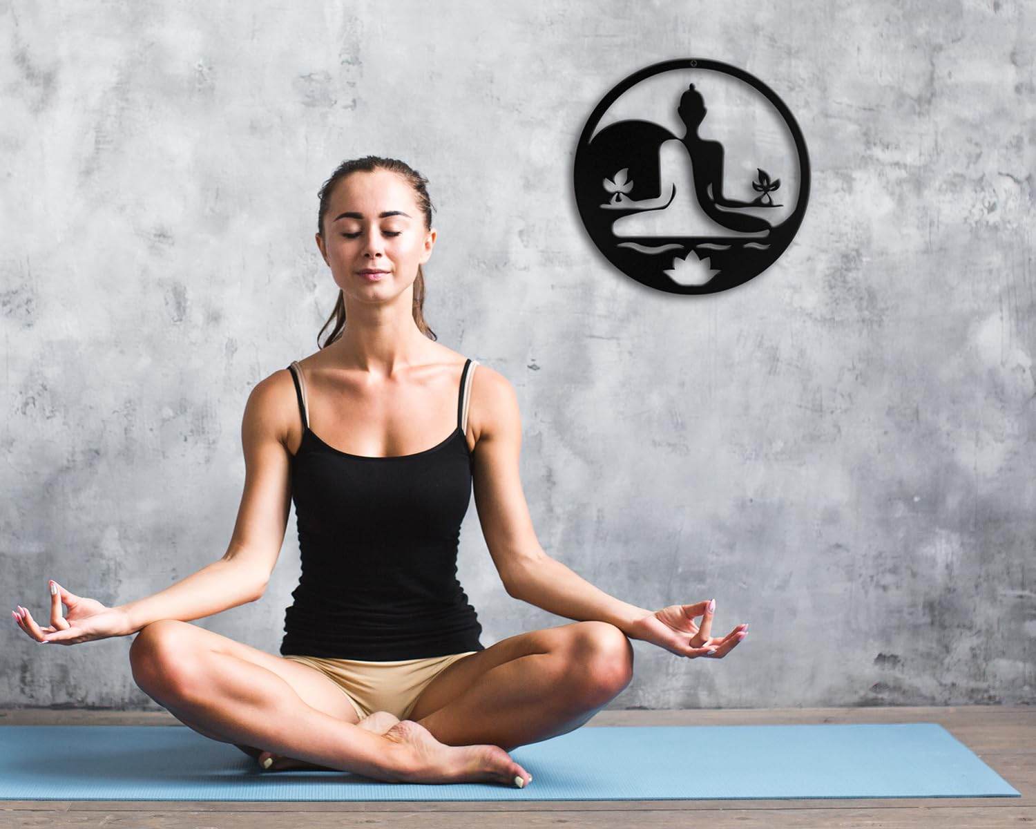 Kas Home Metal Zen Wall Decor Iron Buddha Wall Art Zen Lotus Spiritual Meditation Decor for Living Room Bedroom Yoga Studio Office Wall Décor (Black, 12x12inch) - zenfulharmony.com