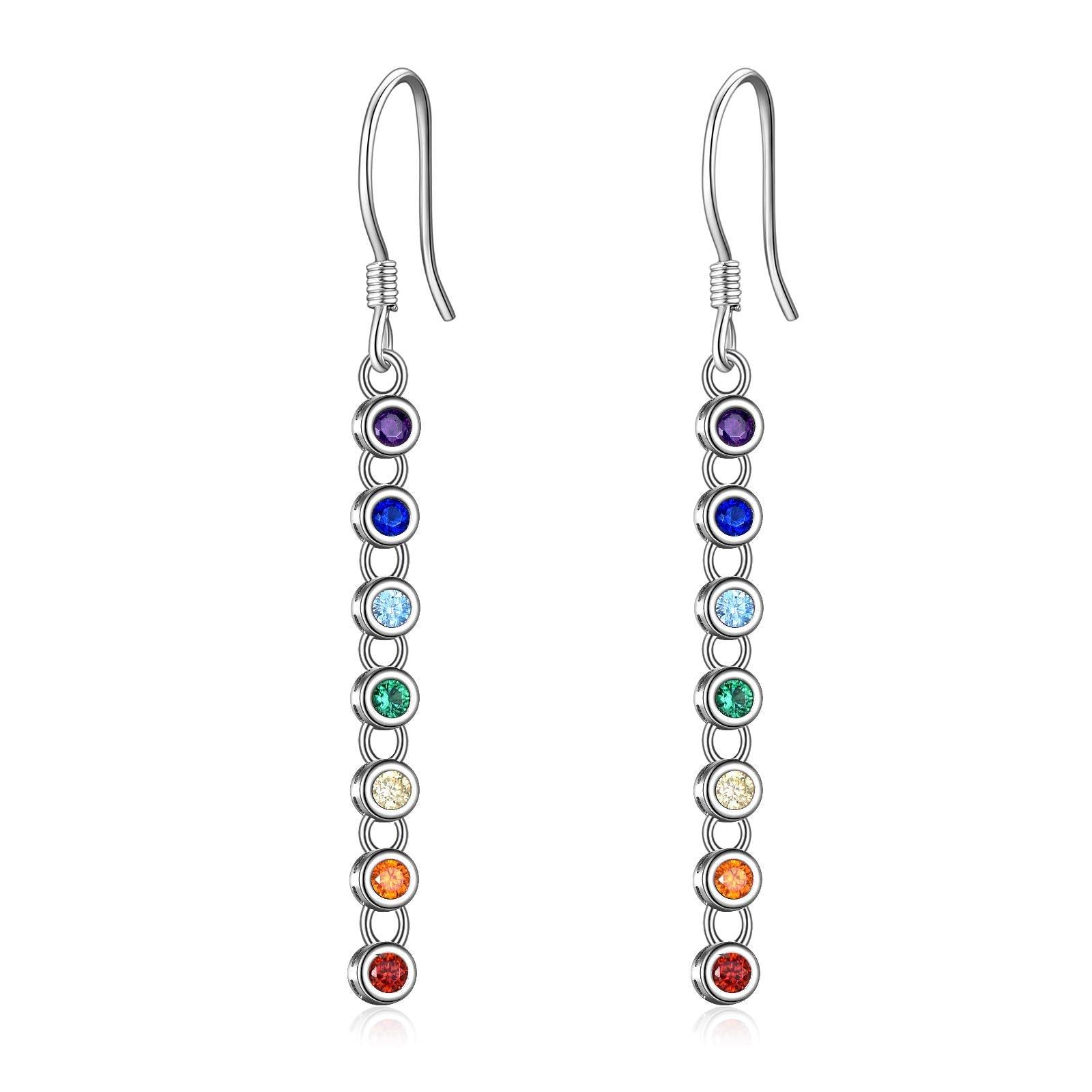 Sterling Silver Chakra Earrings Chakra dangle Drop Earrings Chakra Gifts for Women - zenfulharmony.com