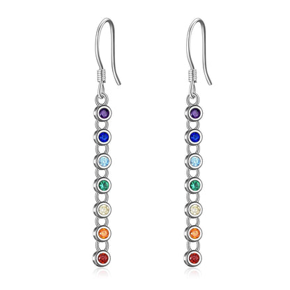 Sterling Silver Chakra Earrings Chakra dangle Drop Earrings Chakra Gifts for Women - zenfulharmony.com