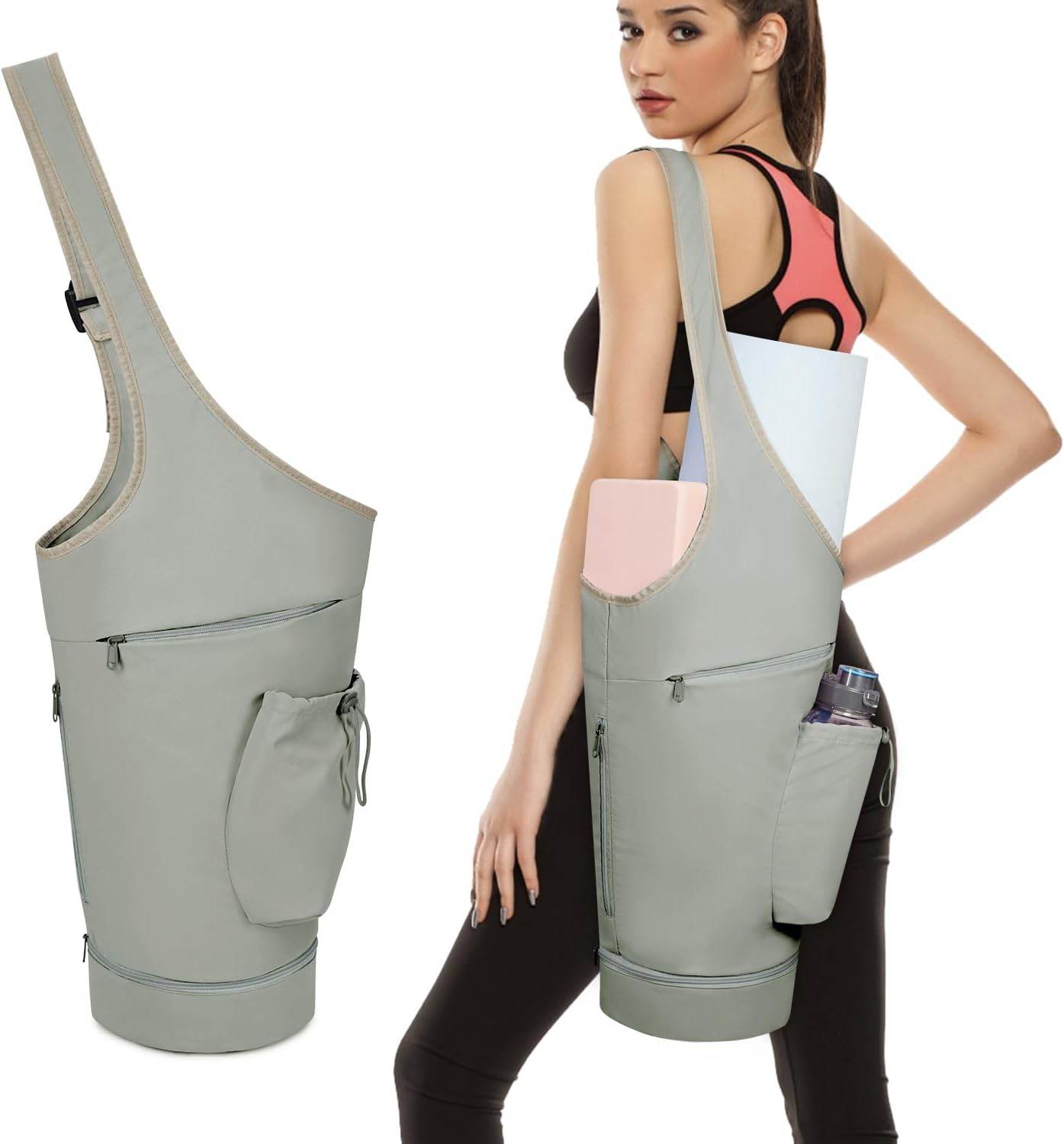 sportsnew Yoga Mat Bag, Large Opening Long Tote Yoga Mat Carrier Holder Bag with Waterproof Wet Pocket and Drawstring Water Bottle Pocket, Adjustable Shoulder Strap Storage Bag, patent pending - zenfulharmony.com