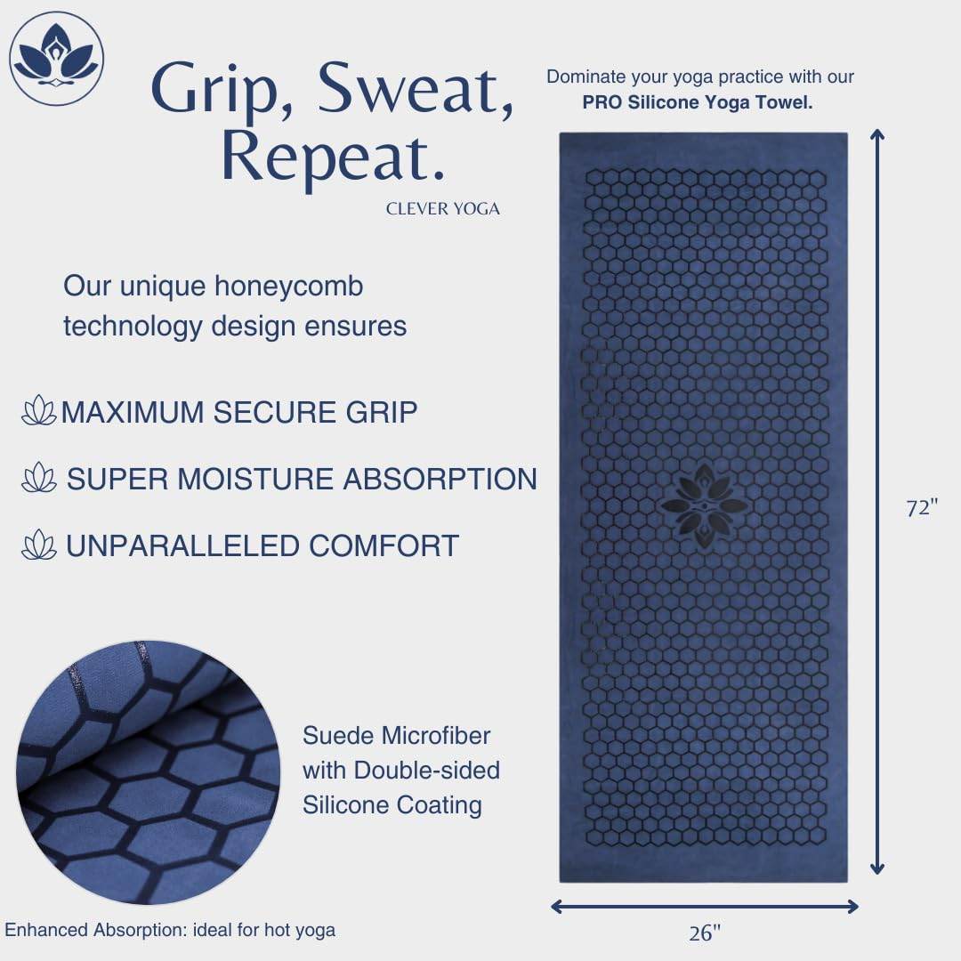 Clever Yoga - Yoga Towel Mat, Sweat Absorbent Suede Hot Yoga Mat Towel, Hot Yoga Towel with Honeycomb Design for Hot Yoga, Non-Slip Yoga Mat for Hot Pilates, Hot Yoga Towels for Women - Blue - zenfulharmony.com