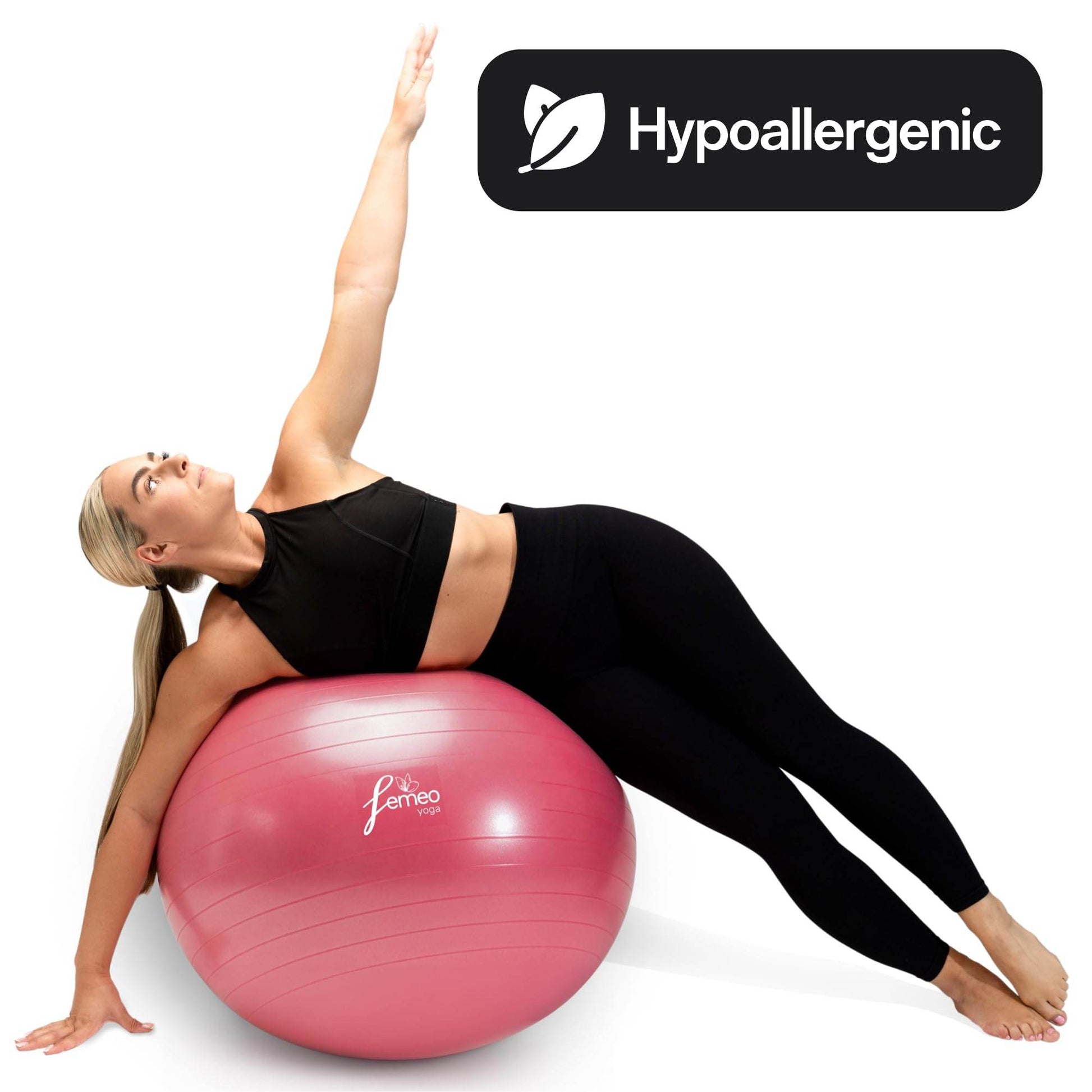 Femeo® Exercise Ball for Yoga, Stability, Pregnancy Pilates & Birthing | 100 Page Book | Over 50 Workout Exercises | Anti Burst Pink 65cm - zenfulharmony.com