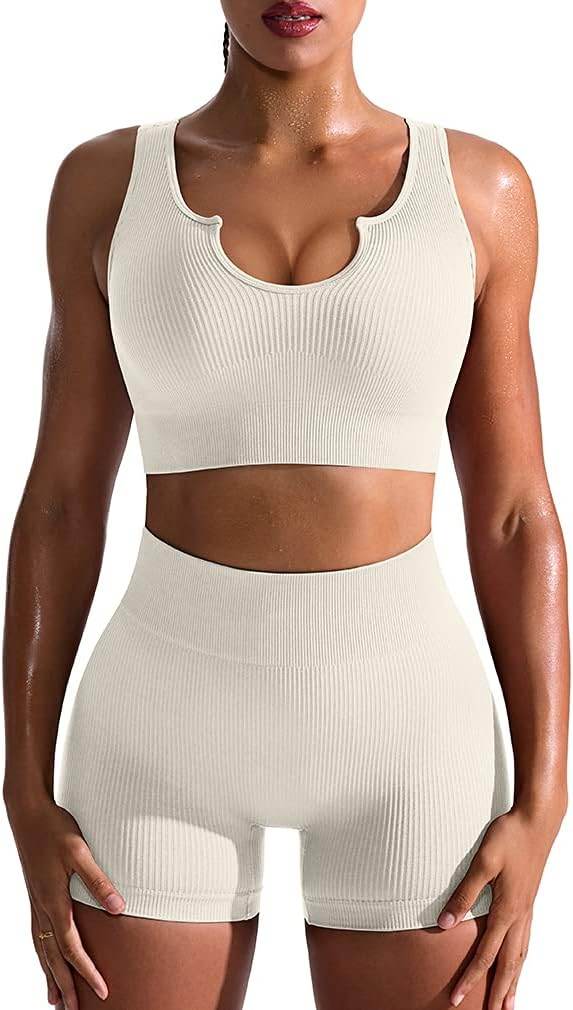 OQQ Workout Outfits for Women 2 Piece Seamless Ribbed High Waist Leggings with Sports Bra Exercise Set… - zenfulharmony.com
