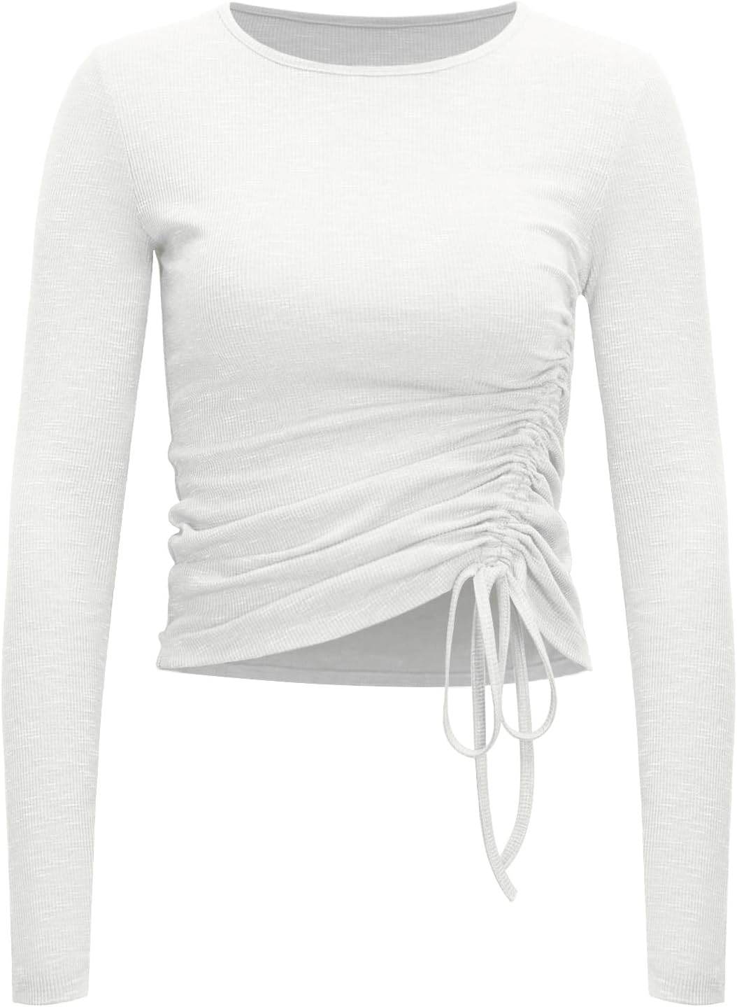Womens Long/Short Sleeve Workout Tops Ruched Side Yoga Atheltic Shirt Slim Fitted - zenfulharmony.com