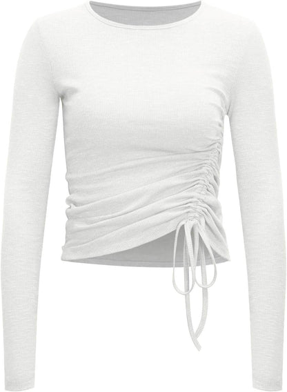 Womens Long/Short Sleeve Workout Tops Ruched Side Yoga Atheltic Shirt Slim Fitted - zenfulharmony.com