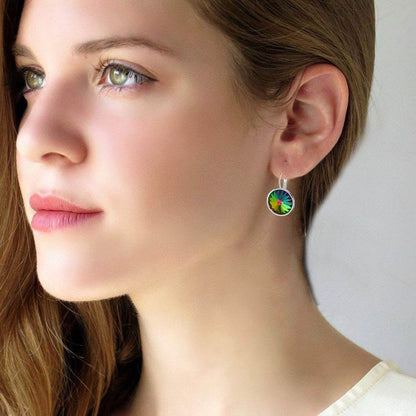 Austrian Crystal Round Drop Leverback Earrings for Women 14K Gold Plated Hypoallergenic Hoop Earrings (Rainbow) - zenfulharmony.com