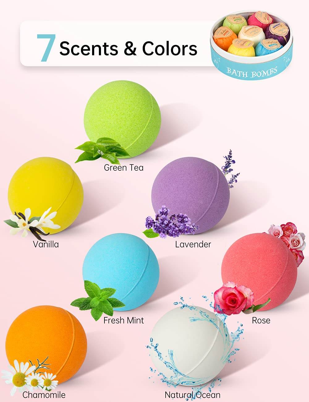 Aofmee Bath Bombs, 7 Bath Bombs for Women, Handmade Bathbombs for Kids Girls, Mothers Day Gifts for Mom, Spa Relaxation Gifts for Her, Birthday Valentines Christmas Gifts for Women Who Have Everything - zenfulharmony.com