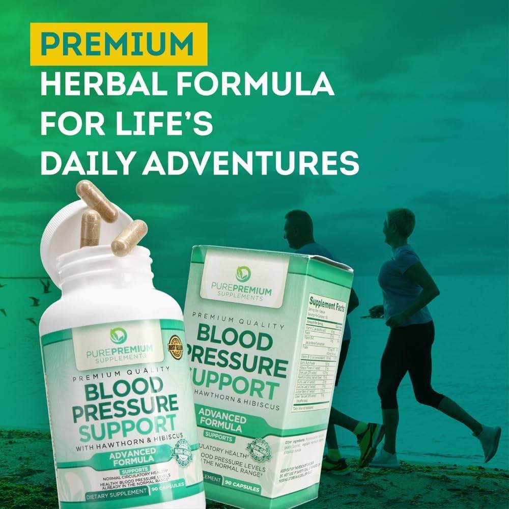 PurePremium Supplements Blood Pressure Supplements with Hawthorn Berry, Hibiscus - Nitric Oxide for Normal Blood Pressure Support w/Vitamin B12 - Garlic Supplements for Normal Nitric Oxide - 90 Caps - zenfulharmony.com