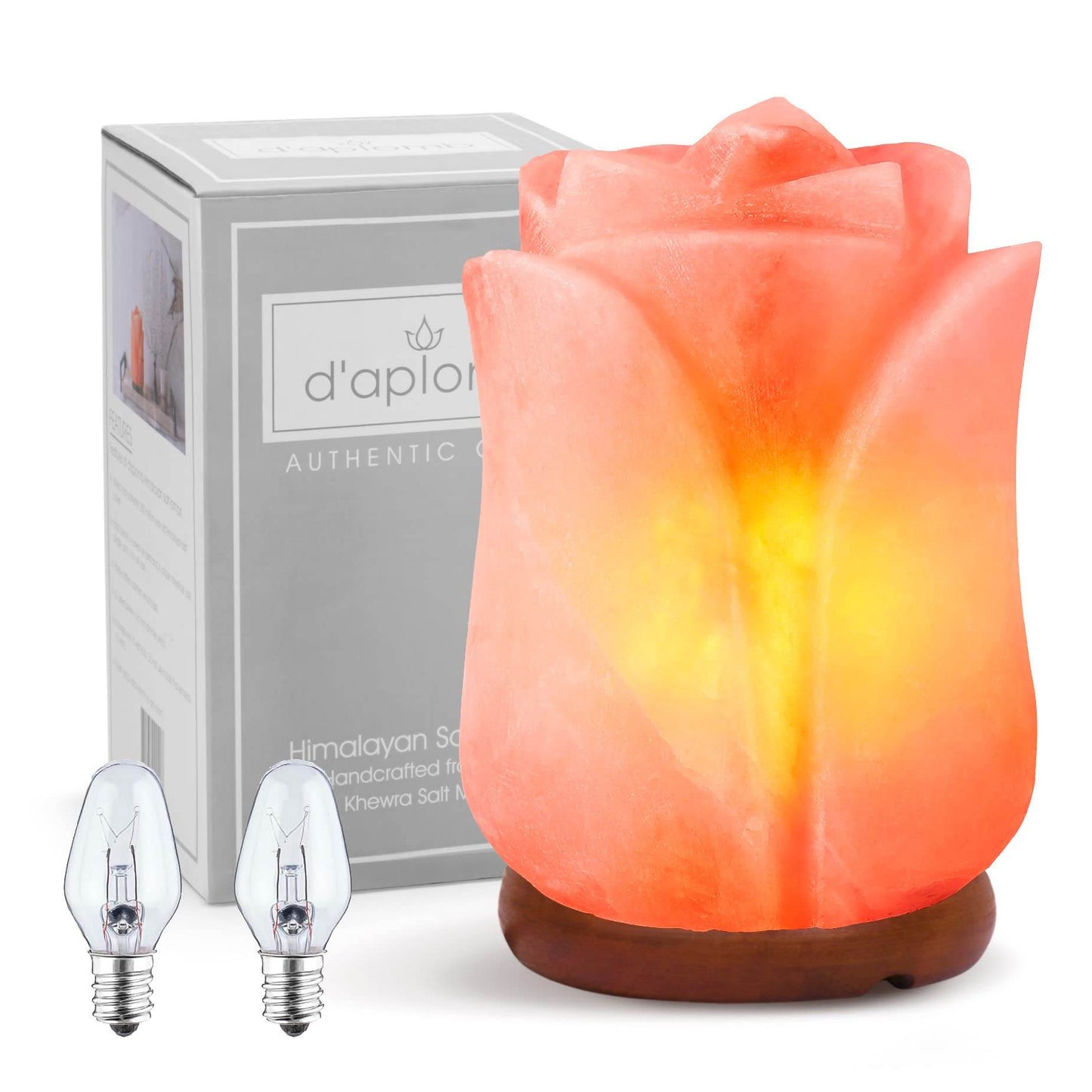 d'aplomb 100% Authentic Natural Himalayan Salt Lamp; Hand Carved Flower Rose Crystal Rock Salt from Himalayan Mountains; Dimmer Cord (Pink Flower) - zenfulharmony.com