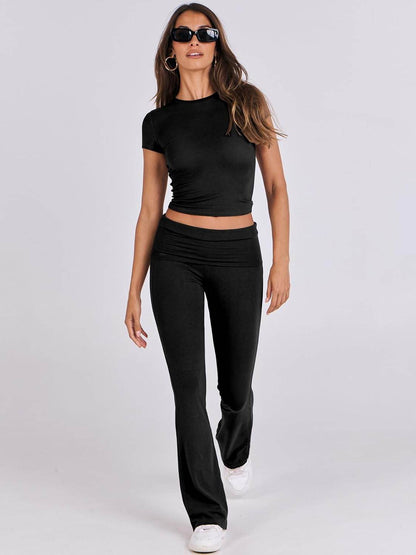 ANRABESS Lounge Sets for Women 2 piece Foldover Yoga Flare Leggings Pants Crop Tops Casual Y2K Outfits Matching Tracksuit Set - zenfulharmony.com