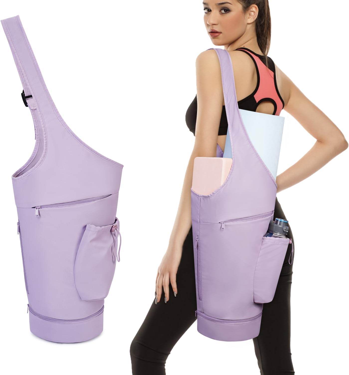 sportsnew Yoga Mat Bag, Large Opening Long Tote Yoga Mat Carrier Holder Bag with Waterproof Wet Pocket and Drawstring Water Bottle Pocket, Adjustable Shoulder Strap Storage Bag, patent pending - zenfulharmony.com