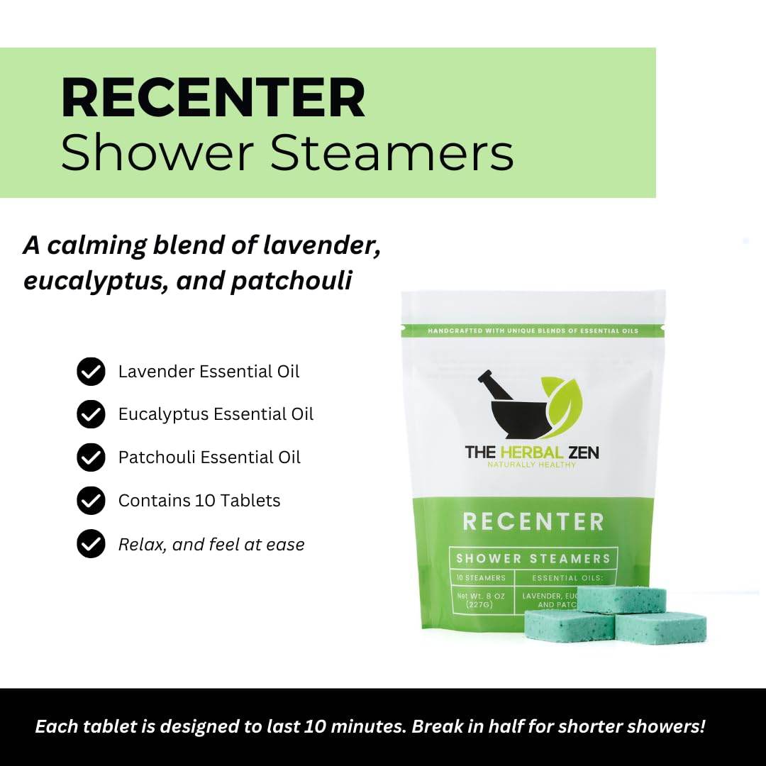 Recenter Shower Steamers Aromatherapy with Lavender and Eucalyptus Essential Oils, Aromatherapy Shower Bombs, Self Care Gift, Birthday Gift for Women, Bath Steamer for Women and Men - zenfulharmony.com