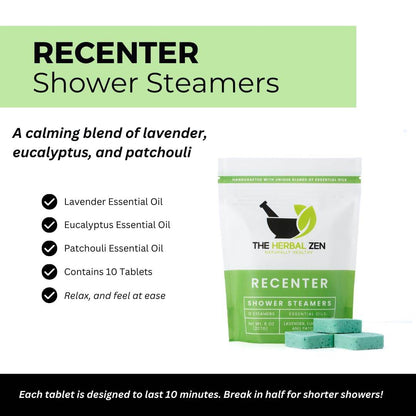 Recenter Shower Steamers Aromatherapy with Lavender and Eucalyptus Essential Oils, Aromatherapy Shower Bombs, Self Care Gift, Birthday Gift for Women, Bath Steamer for Women and Men - zenfulharmony.com