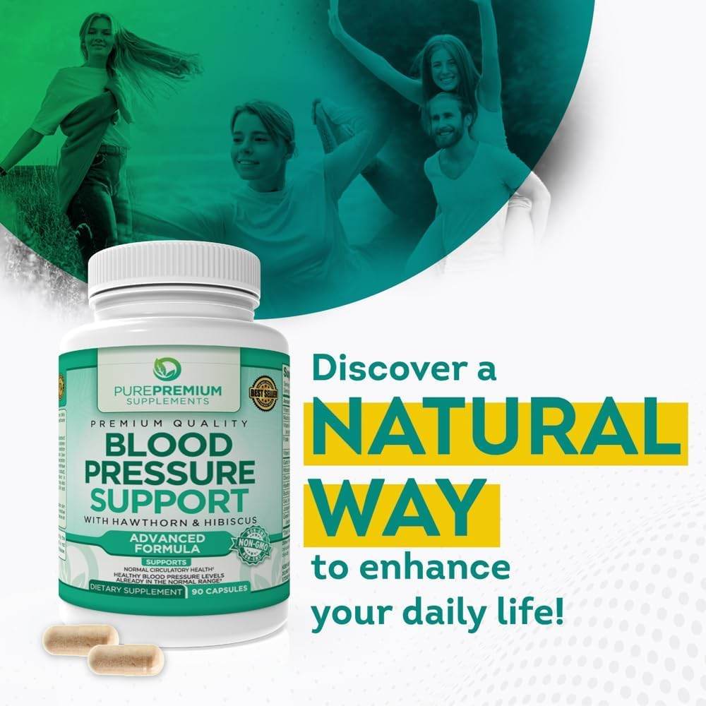 PurePremium Supplements Blood Pressure Supplements with Hawthorn Berry, Hibiscus - Nitric Oxide for Normal Blood Pressure Support w/Vitamin B12 - Garlic Supplements for Normal Nitric Oxide - 90 Caps - zenfulharmony.com