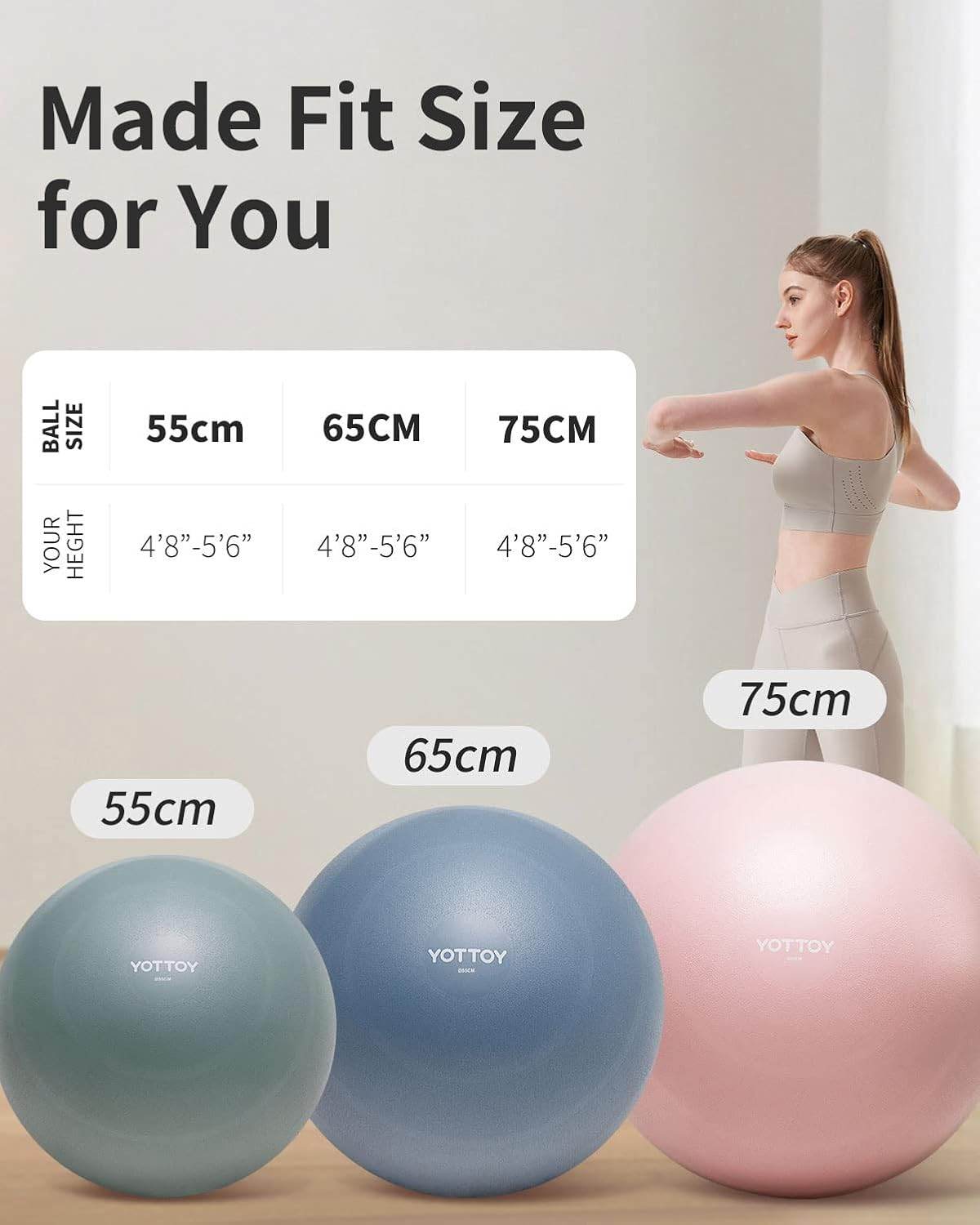 YOTTOY Anti-Burst Exercise Ball for Working Out, Yoga Ball for Pregnancy,Extra Thick Workout Ball for Physical Therapy,Stability Ball for Ball Chair Fitness with Pump - zenfulharmony.com