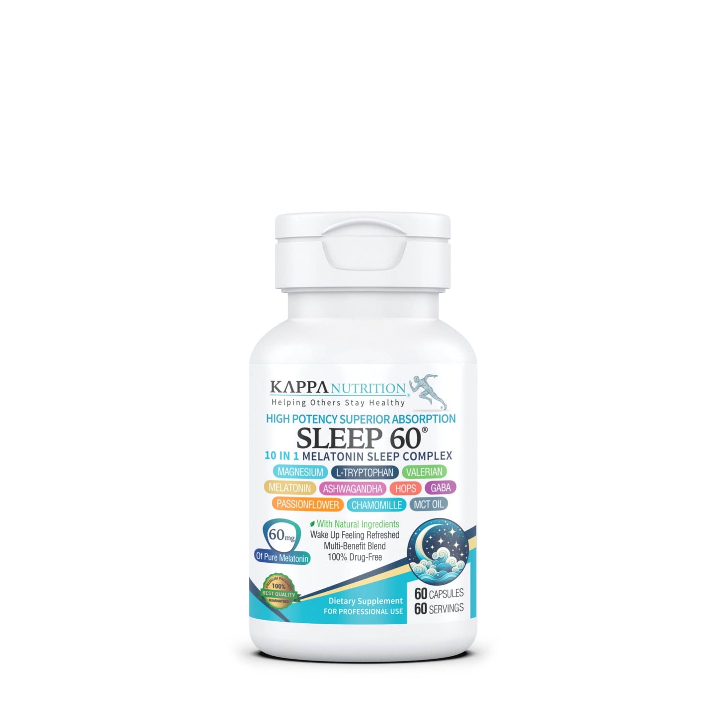 KAPPA NUTRITION Sleep 60, Sleep Aid, 60mg of Melatonin, 60-Day Supply, Non-Habit Forming Vegan Capsules Natural Ingredients for Easier Bedtime, Herbal Supplement, Valerian Root, Chamomile Non-GMO - zenfulharmony.com