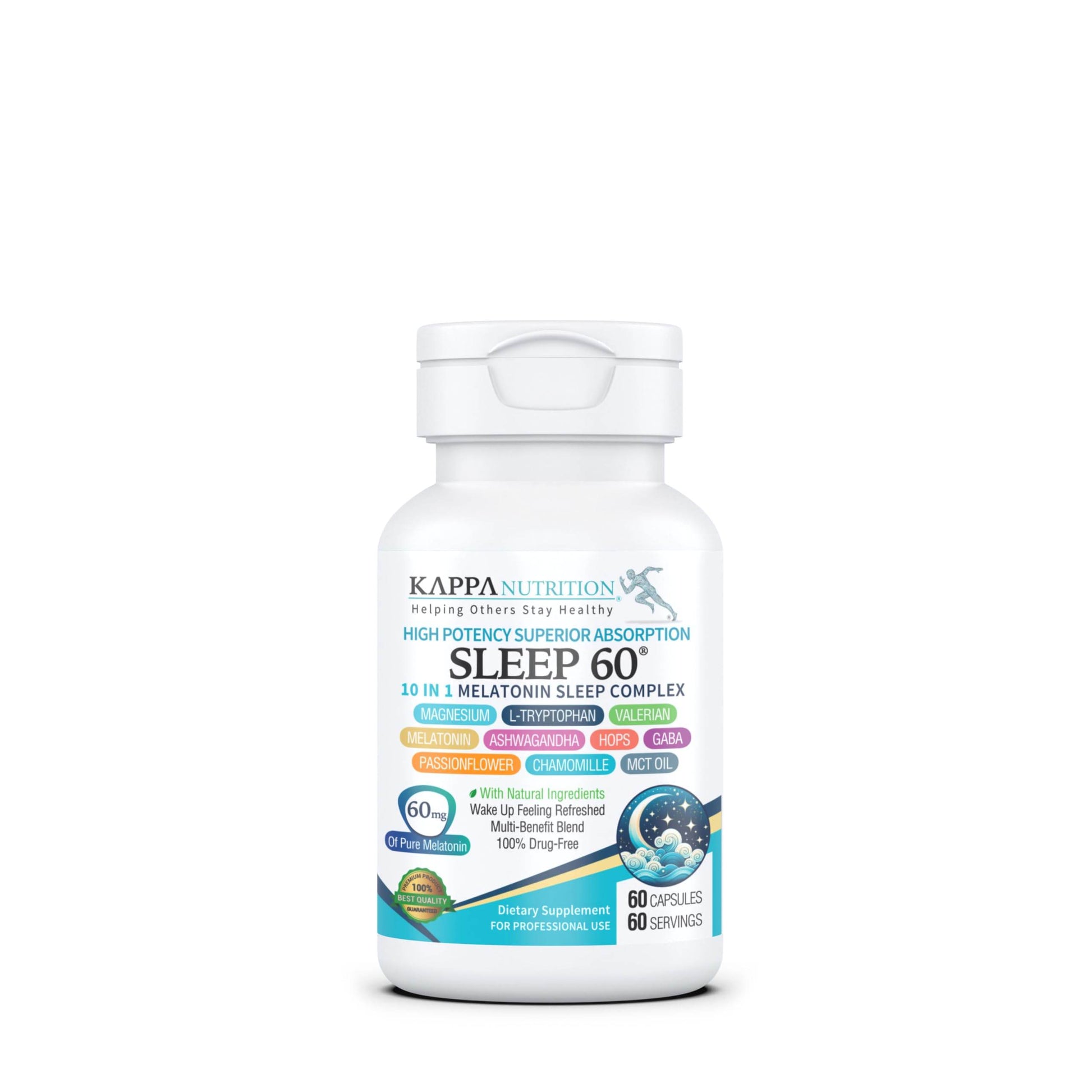 KAPPA NUTRITION Sleep 60, Sleep Aid, 60mg of Melatonin, 60-Day Supply, Non-Habit Forming Vegan Capsules Natural Ingredients for Easier Bedtime, Herbal Supplement, Valerian Root, Chamomile Non-GMO - zenfulharmony.com