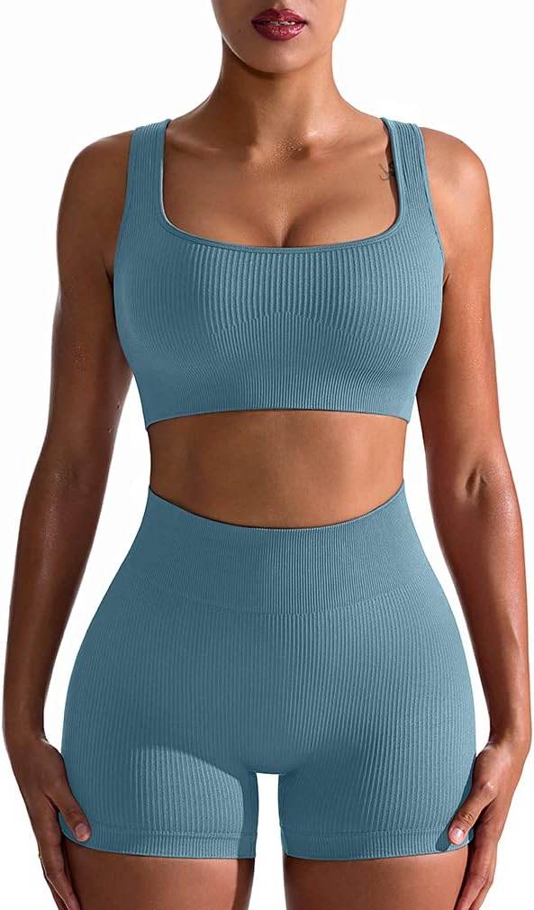 OQQ Workout Outfits for Women 2 Piece Seamless Ribbed High Waist Leggings with Sports Bra Exercise Set… - zenfulharmony.com