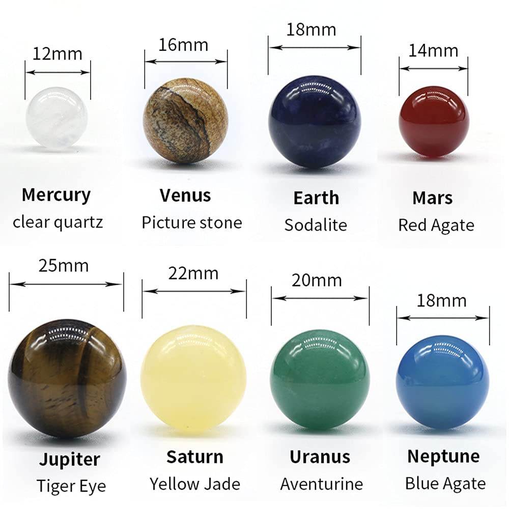 AITELEI Solar System Eight Planets Decorations Tumbled Chakra Reiki Healing Crystal Gemstones Ball Set Home Office Desk Decorations - zenfulharmony.com