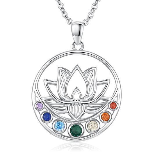 Suiknsn Lotus Chakra Necklace 925 Sterling Silver 7 Chakra Pendant Necklace Lotus Flower Spiritual Jewelry Birthday Yoga Gifts for Women Lotus Lovers Yoga Lovers - zenfulharmony.com