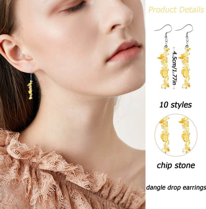 SAMOCO 10 Pairs Natural Stone Beaded Dangle Earrings for Women Colorful Crystal Drop Hook Earrings Chakra Gemstone Chip Earrings Set Meditation Yoga Jewelry - zenfulharmony.com