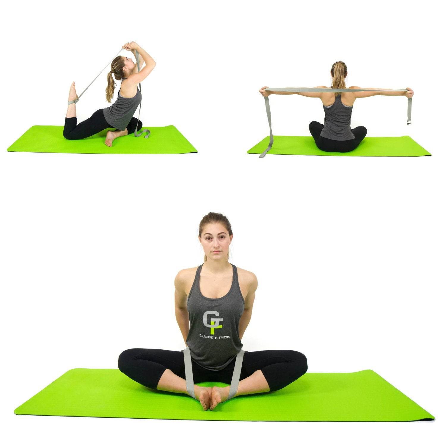 Gradient Fitness Yoga Strap, Friction-Less Easy-Feed Buckle, Yoga Straps for Stretching, Super Soft Cotton/Polyester Blend Webbing, Yoga band, Free eGuide. (8 Feet) Gray - zenfulharmony.com
