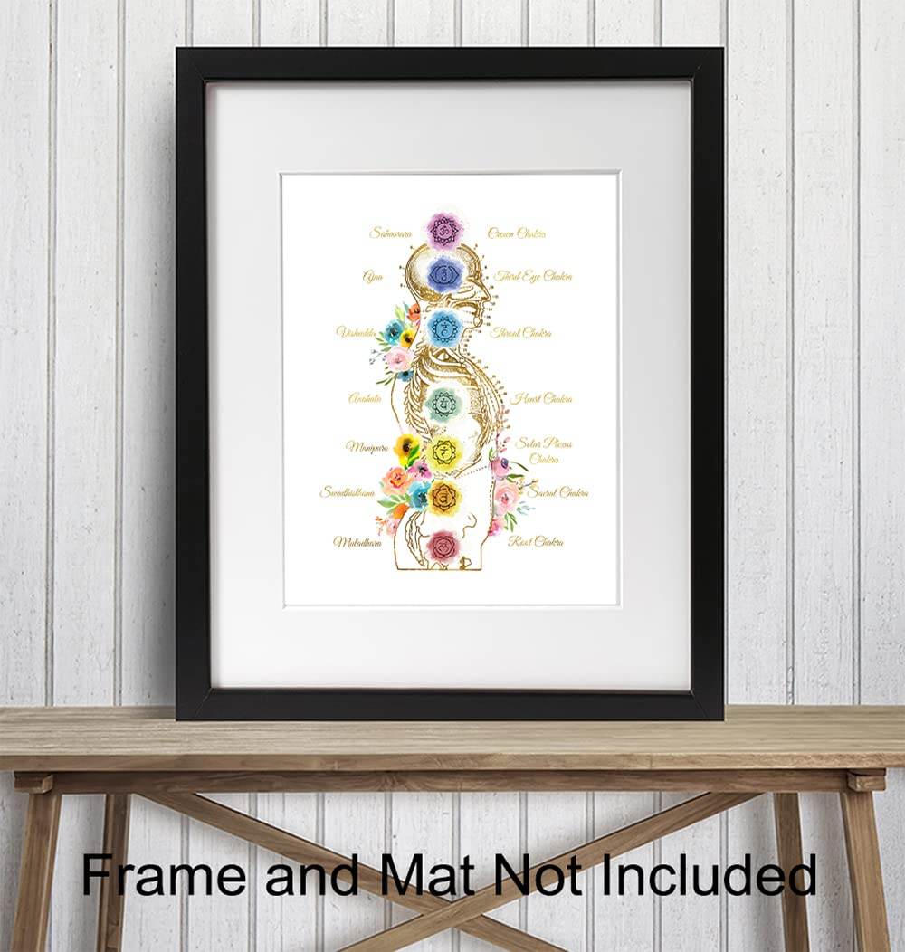 Zen Buddhism Chakra Decor - Spiritual Meditation Namaste Wall Art - Gift for New Age, Buddha, Yoga Fan, Women - Floral Decoration for Home, Spa, Bedroom, Living Room -8x10 Boho Picture Poster - zenfulharmony.com