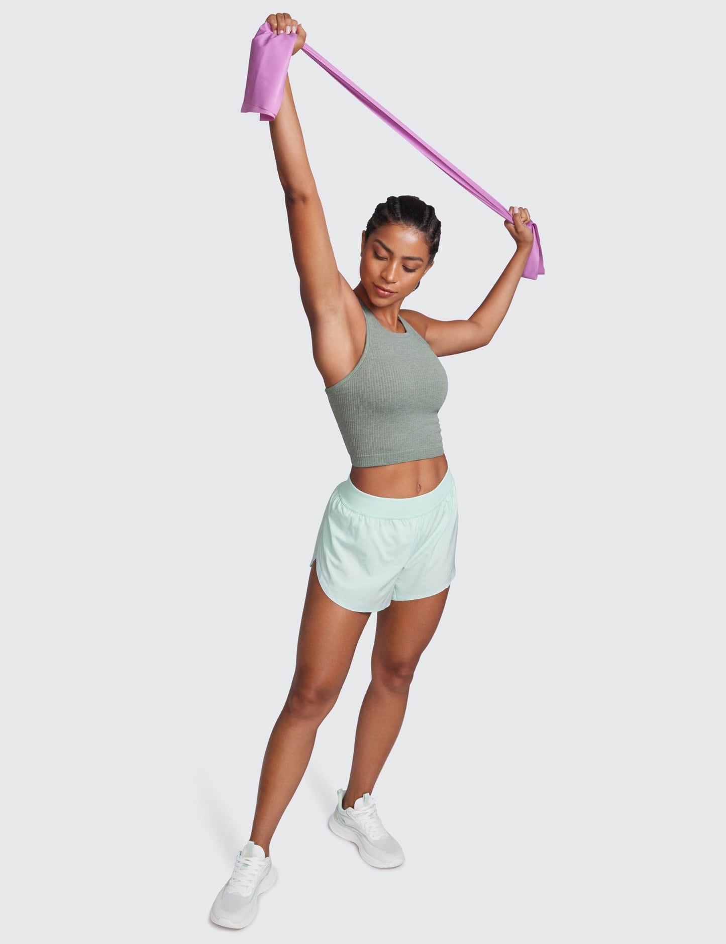CRZ YOGA Womens Seamless Ribbed Longline High Neck Sports Bra - Racerback Padded Slim Fit Crop Tank Top with Built in Bra Dark Green Heather Medium - zenfulharmony.com