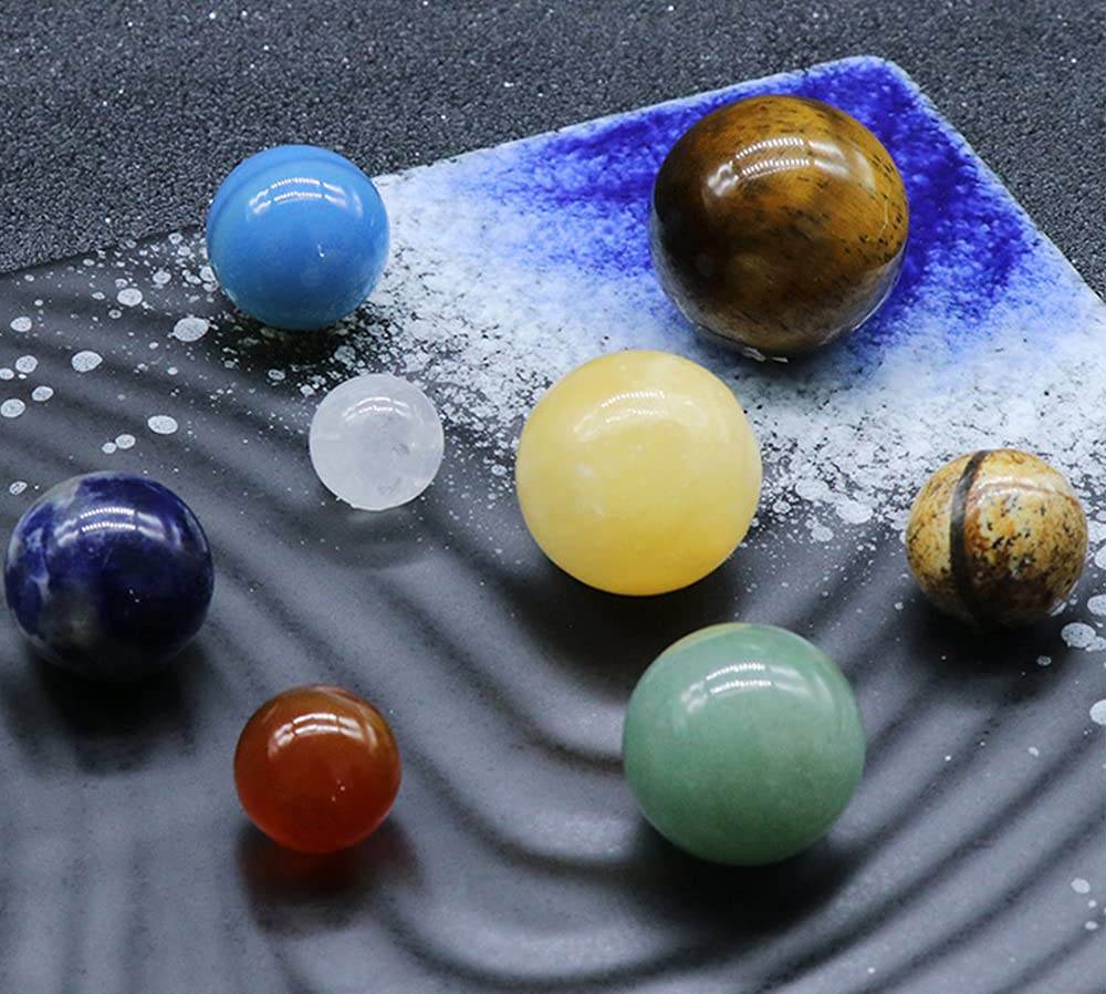 AITELEI Solar System Eight Planets Decorations Tumbled Chakra Reiki Healing Crystal Gemstones Ball Set Home Office Desk Decorations - zenfulharmony.com