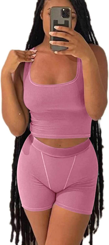 AYWA Casual Workout Sets Two Piece Outfits for Women Ribbed Crop Tank Top High Waist Leggings Active Wear - zenfulharmony.com