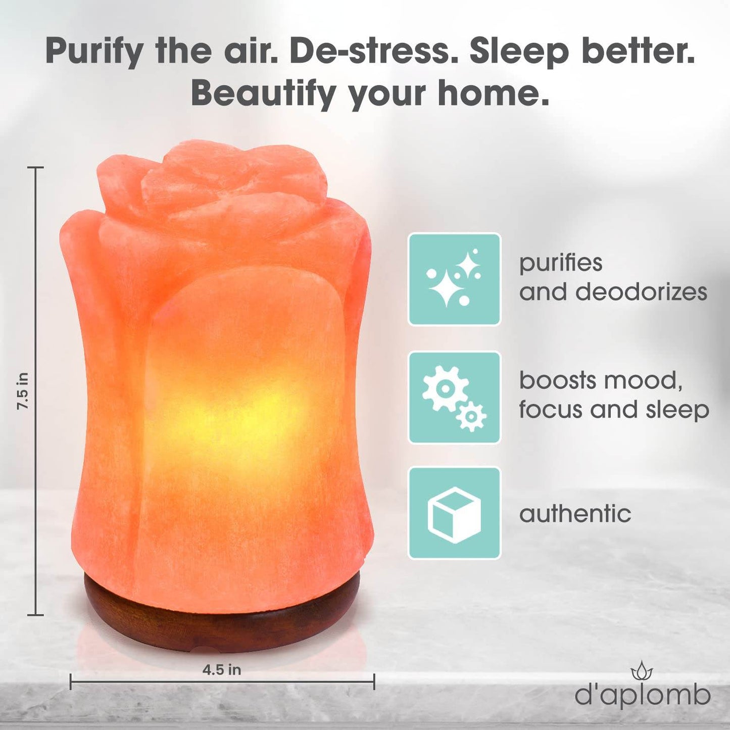 d'aplomb 100% Authentic Natural Himalayan Salt Lamp; Hand Carved Flower Rose Crystal Rock Salt from Himalayan Mountains; Dimmer Cord (Pink Flower) - zenfulharmony.com