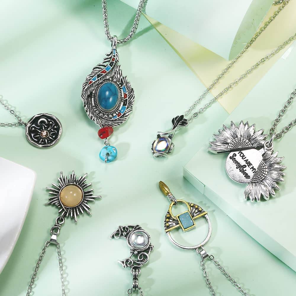 SUNNYOUTH 14 Pcs Vintage Crystal Pendant Necklaces for Women Chakra Healing Carnelian Necklace Bohemian Retro Sunflower Necklace Sun and Moon Pendants - zenfulharmony.com