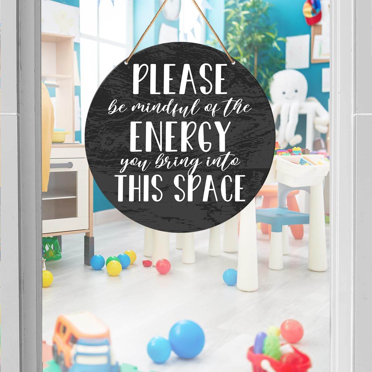 Positive Energy Door Sign, Zen Hanging Sign Decor Positive Energy Wall Decorations Farmhouse Witchy Sign for Door, Spiritual Room, Home, Office, Housewarming Gift for New House Home, Be Mindful Quote - zenfulharmony.com