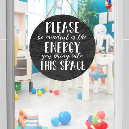 Positive Energy Door Sign, Zen Hanging Sign Decor Positive Energy Wall Decorations Farmhouse Witchy Sign for Door, Spiritual Room, Home, Office, Housewarming Gift for New House Home, Be Mindful Quote - zenfulharmony.com