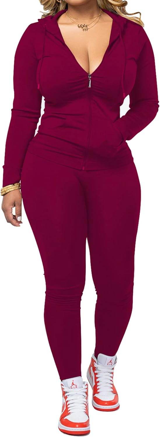PINSV Women Two Piece Outfits Workout Sets Bodycon Tracksuit Long Sleeve Zip Up Hoodie Jacket Jogger Matching Sweat Pants Set - zenfulharmony.com