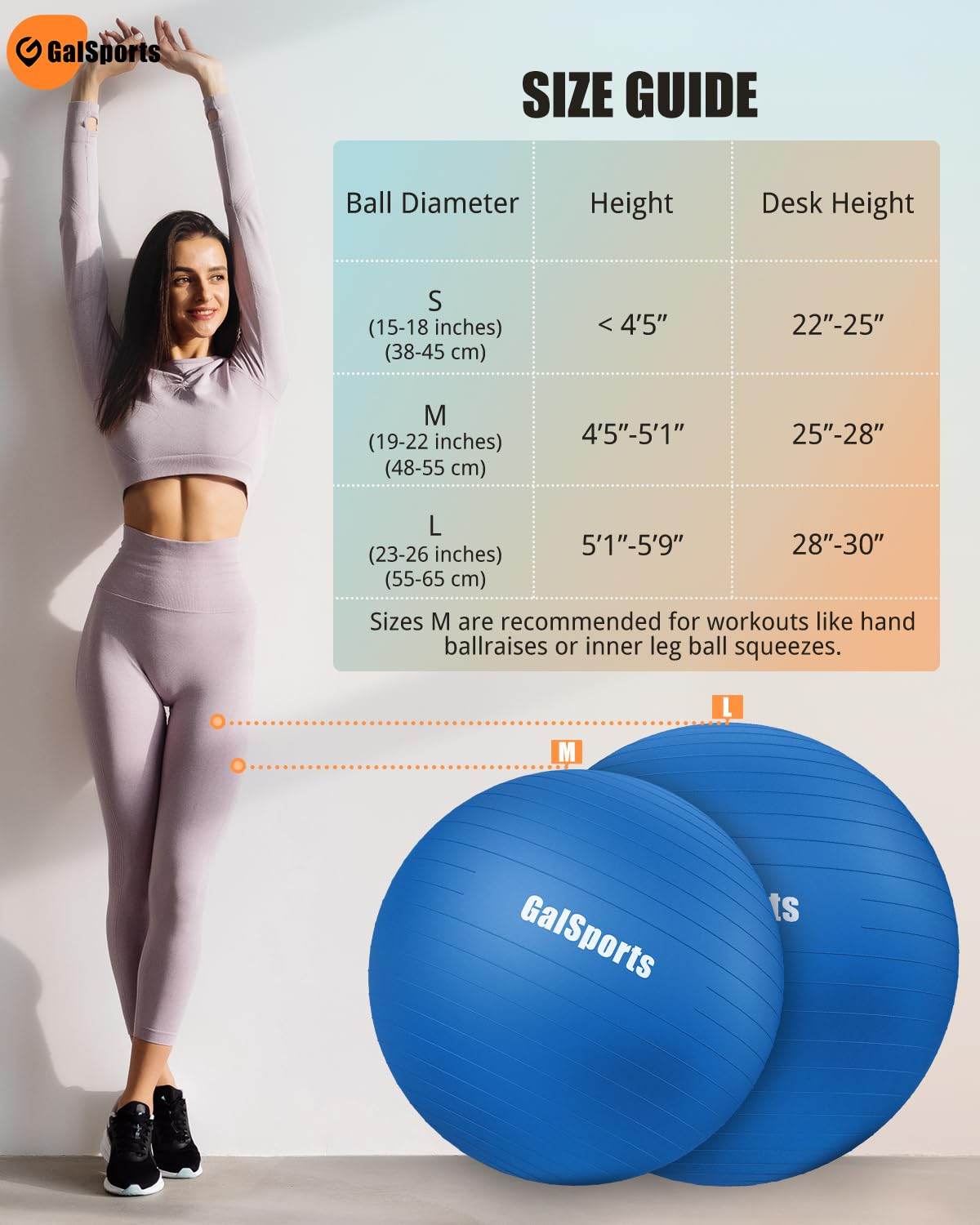 GalSports Yoga Ball Exercise Ball for Working Out, Anti-Burst and Slip Resistant Stability Ball, Swiss Ball for Physical Therapy, Balance Ball Chair, Home Gym Fitness - zenfulharmony.com