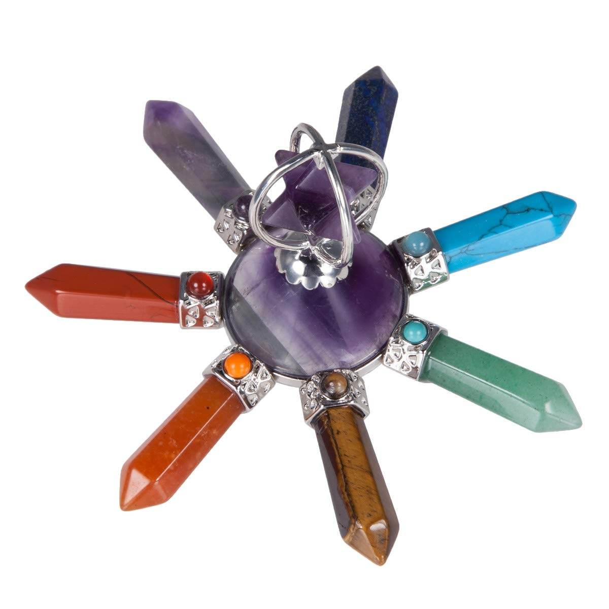 Rockcloud 7 Chakra Healing Crystal Points Energy Generator, Merkaba Stone Figurine for Home Decor, Amethyst - zenfulharmony.com