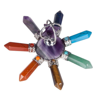 Rockcloud 7 Chakra Healing Crystal Points Energy Generator, Merkaba Stone Figurine for Home Decor, Amethyst - zenfulharmony.com