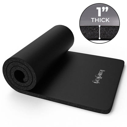 HemingWeigh 1 Inch Extra Thick Non Slip Yoga Mat - Exercise Mats for Home Workouts, Black (70"L x 23"W) - zenfulharmony.com