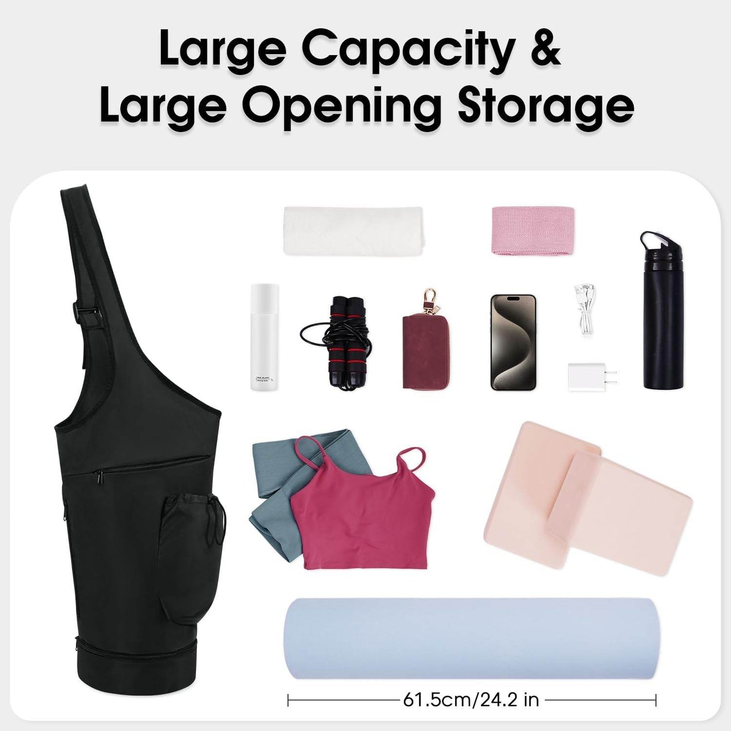 sportsnew Yoga Mat Bag, Large Opening Long Tote Yoga Mat Carrier Holder Bag with Waterproof Wet Pocket and Drawstring Water Bottle Pocket, Adjustable Shoulder Strap Storage Bag, patent pending - zenfulharmony.com