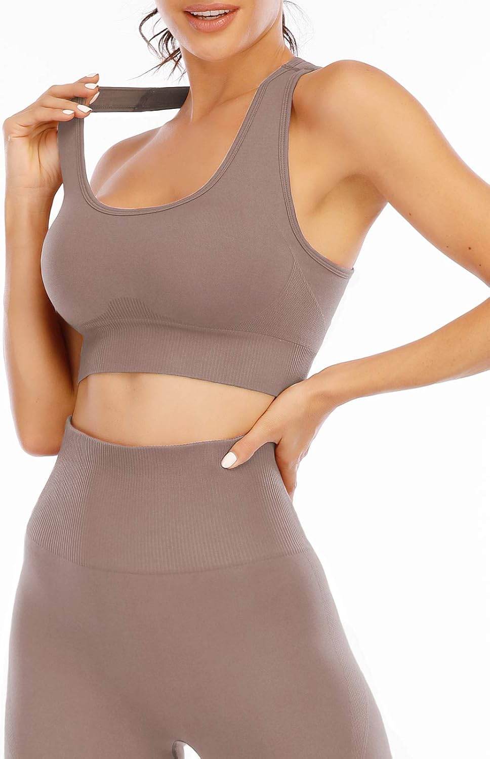 Workout Sets for Women 2 Piece High Waisted Seamless Leggings with Padded Stretchy Sports Bra Sets Gym Clothes - zenfulharmony.com
